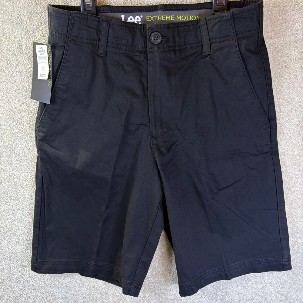 Lee Extreme Motion Shorts Mens 30x10 Black Stretch Performance Chino Preppy‎ NEW